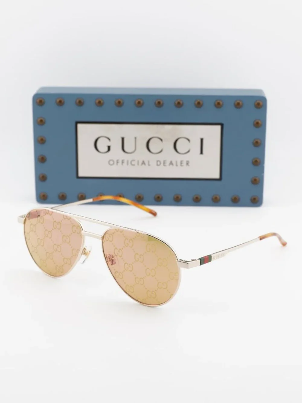 Gucci GG1679S 002 Aviator Sunglasses - Shiny Gold\Yellow with GG Logo Pattern